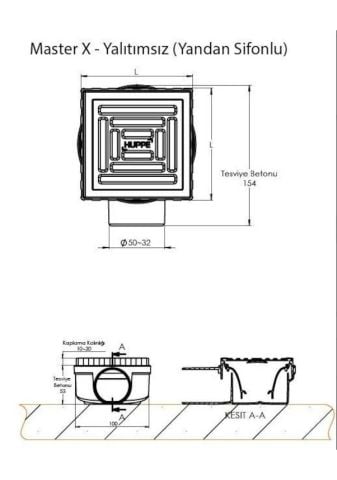 Hüppe Master X 10x10 Paslanmaz Çelik Izgaralı YER SİFONU MAT KROM